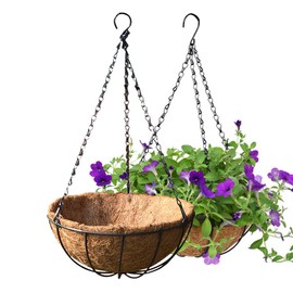 2 PackHanging Planter Basket 10 inch Outdoor Hanging Flower Pots with Coco Coir Liner Round Wire Plant Holder with Chain Metal Hanging Baskets for Decor Balcony Garden (Watermelon Design)