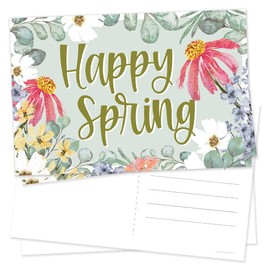 m&h invites 50 Happy Spring Postcards - Spring Wildflower Watercolor Floral Design - Post Cards For Family, Clients, Church Members, Friends and Customers