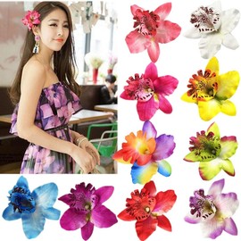 10 Pieces Women Chiffon Flowers Hair Clips Butterfly Orchid Alligator Clips for Bridal Wedding Accessory Beach Party Wedding Event Decor (Multiple colors, One size)