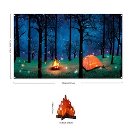 Camping Forest Scene Backdrops Campfire Centerpiece Artificial Fire Party Decoration for Camping Theme Party Birthday Party Baby Shower 3D Decorative Cardboard Camping Background 6.1 x 3.6 FT