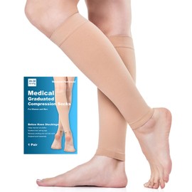 Calf Medical Compression Stockings for Men and Women, 20-30 mmHg, Class 2, Size S-4XL, Compression Socks, Support Stockings for Varicose Veins, Edema, Sports, Flight Travel, beige
