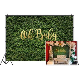 Haoyiyi 9x6ft Baby Shower Backdrop Oh Baby Spring Green Leaves Lawn Wall Photography Background Boy Girl Newborn Announce Pregnancy Birthday Party Decorations Supplies Banner Photo Studio Props