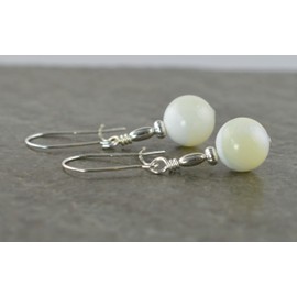 Cream Mother of Pearl Gemstone & Sterling Silver Hook Drop Earrings with Gift Box