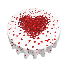 AGAYNA Valentines Tablecloth Round 60 Inch Red Love Heart Table Cloth,Stain Resistance Memorial Holiday Table Covers for Kitchen Dining,Small Tablecloth for Party Picnic
