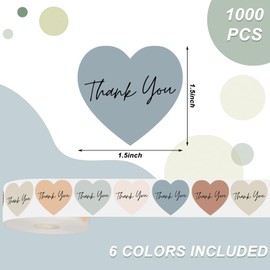 Whaline 1000Pcs Boho Heart Thank You Stickers Roll Thank You Heart Stickers for Small Business 1.5 Inch Self-Adhesive Simple Elegant Seal Stickers Labels for Envelopes Sealing Party Favor