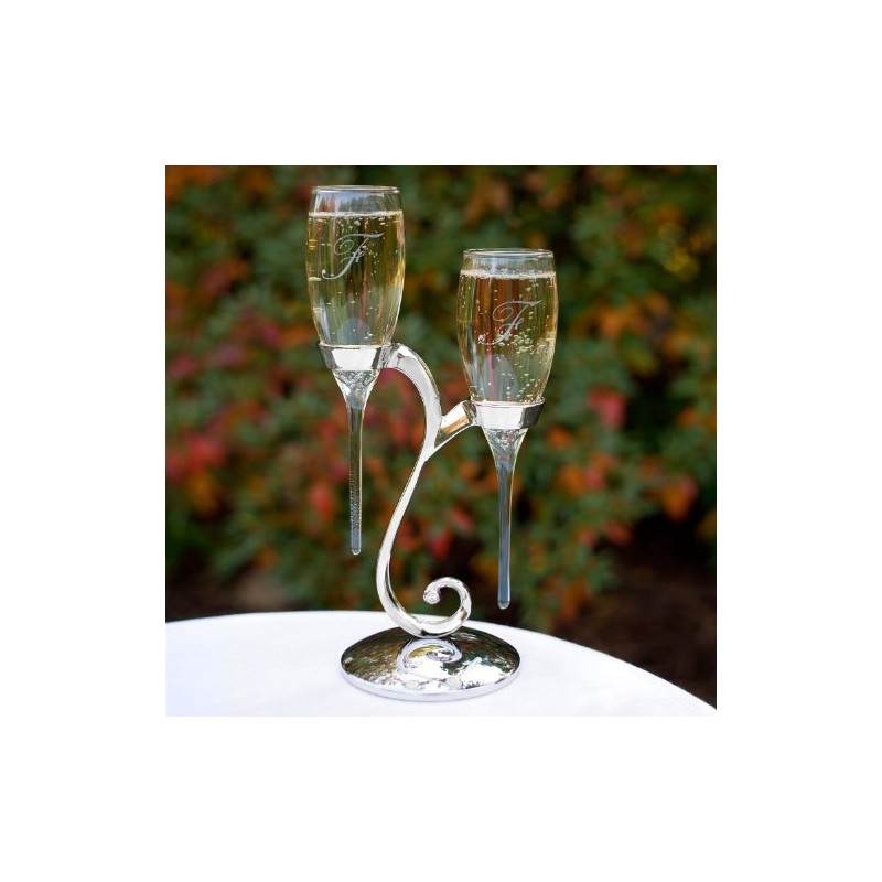 Hortense B. Hewitt Raindrop Shaped Champagne Toasting Flutes with Silver