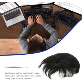 Extensiones de cabello para hombres natural look 13x14 cm tupé negro postizo invisible para reemplazo y ocasión de fantasía