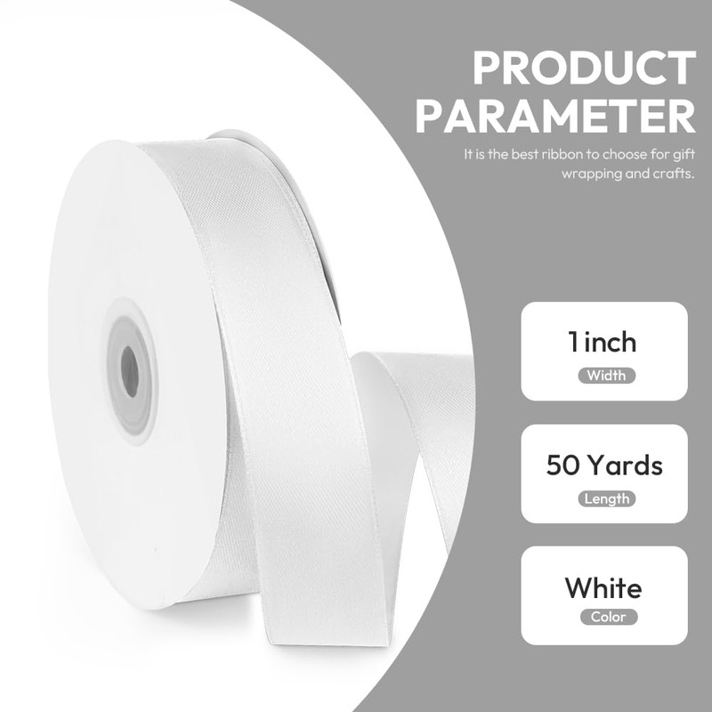 Quhora 1" x 50 Yards Satin Ribbon - White Silk