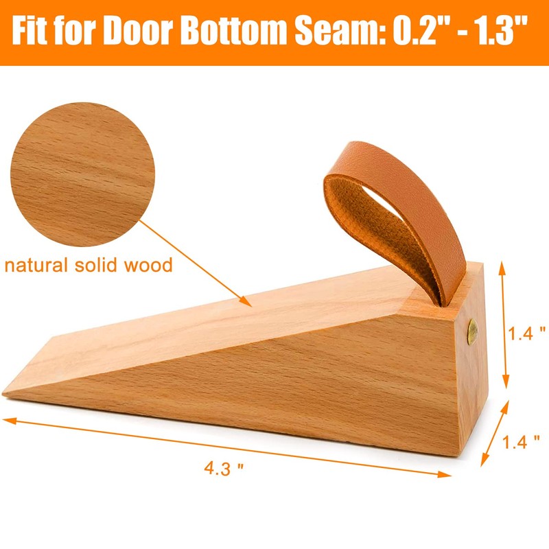 Wood Door Stopper, Solid Wood Non-Slip Door Wedges, Sturdy and