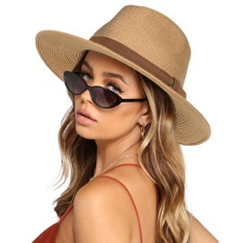 FURTALK Womens Mens Wide Brim Straw Panama Hat Fedora Summer Beach Sun Hat UPF Straw Hat for Women