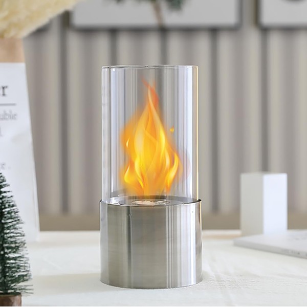 JHY Design Stainless Steel Bio Ethanol Fireplace, Height 10.2 inches (26 cm), Portable Brazier, Portable, Smokeless, Clean Burning, Indoor and Outdoor Use, Camping, Birthday, Moving, Housewarming (Silver)