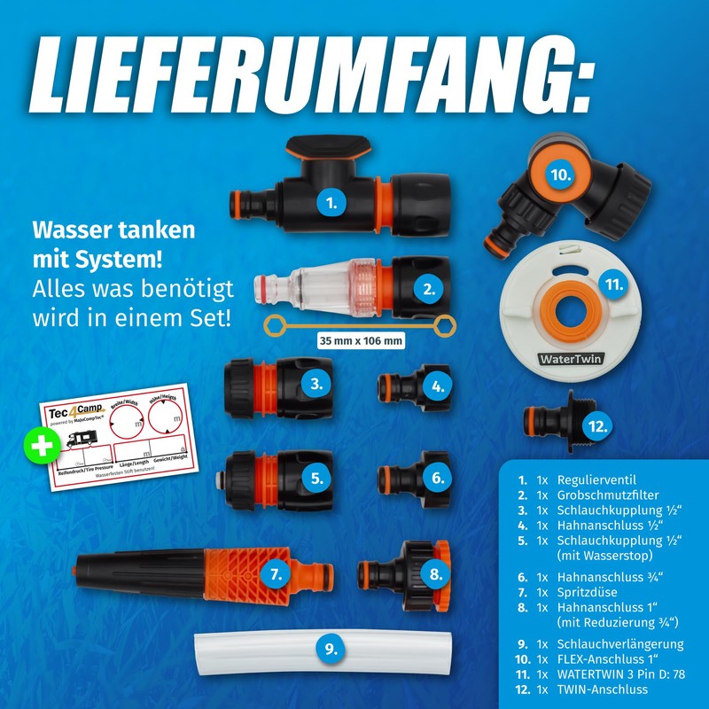 MaJoCompTec® Watertwin Fuel Cap with Water Connection, Water Tank Cap,