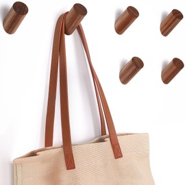 Felidio 6 Pack Wood Hooks, Natural Coat Hooks Wall Mounted - Rustic Heavy Duty Wall Hooks for Hanging Towels Coats - Entrance Hat Rack Coat Rack Wall Hanger (Walnut Wood)