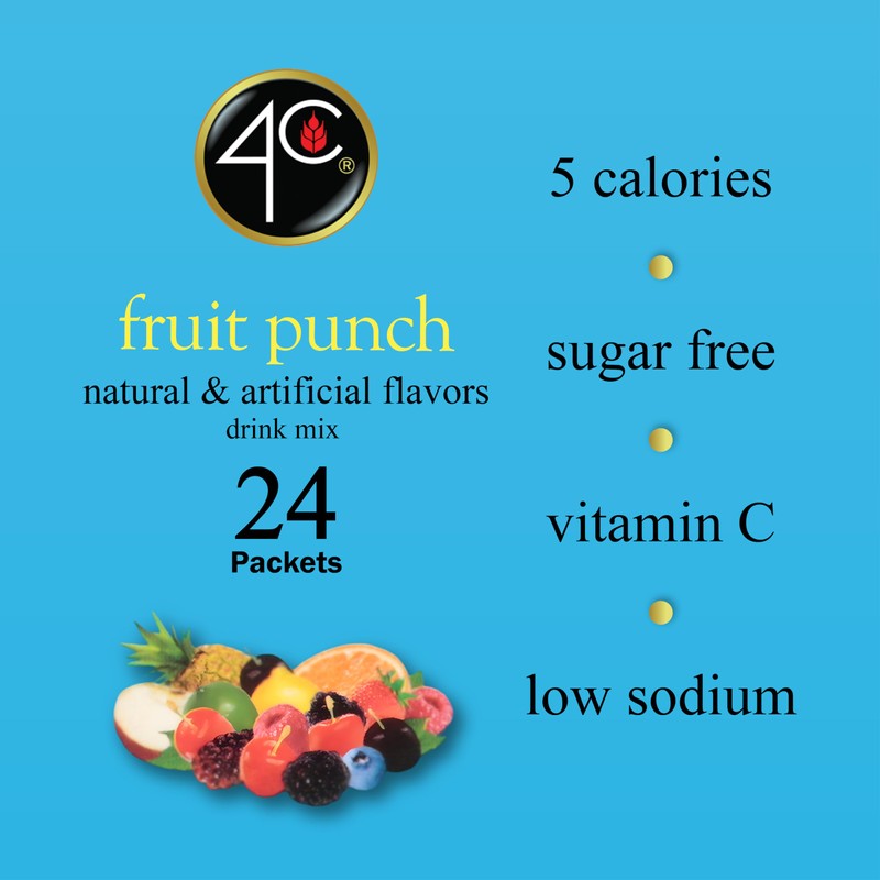4C Powder Drink Mix Packets, Fruit Punch 1 Pack, 24