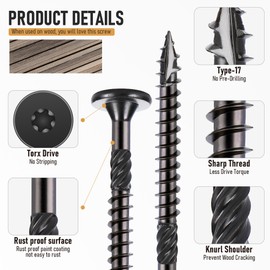 Bobibbi Heavy Duty Wood Screws #14 x 2-7/8", Star Drive Deck Screws, Rust Resistant Outdoor Screws for Log, Timber, Landscaping & Fence, 50 PCS, Black
