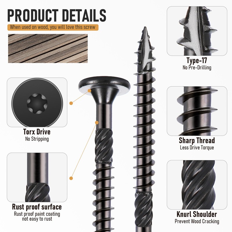 Bobibbi Heavy Duty Wood Screws #14 x 2-7/8", Star Drive
