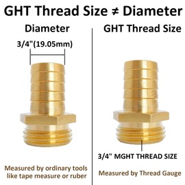 NICOLEKAY 2Pcs 3/4" Barb x 3/4" Male GHT Thread Hex Brass Garden Water Hose Pipe Connector Copper Fitting with Stainless Clamp House/Boat/Lawn/Power Wash/Irrigation