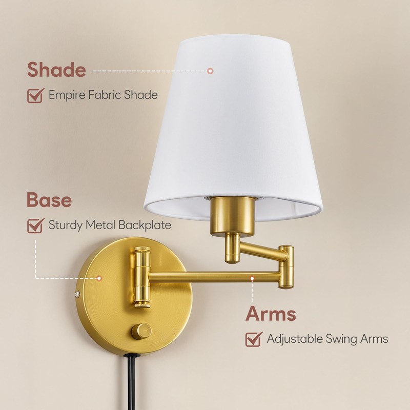 VONLUCE Swing Arm Wall Lamp, Plug in & Hardwired Wall