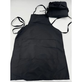 Big Accessories Solid Cooking Kitchen Restaurant Bib Apron Unisex Black with 2 Pocket 6 Set