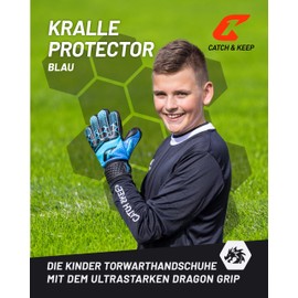 CATCH & KEEP Goalkeeper Gloves Children's Claw Protector Blue Size 3 I Professional Children's Goalkeeper Gloves with Finger Protection, Thumb Support & Thicker Wrist Support