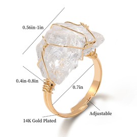 Clear Quartz Rings for Women 14k Gold Plated Adjustable Raw Clear Quartz Ring Gold Gemstone Crystal Ring Clear Quartz Jewelry for Women
