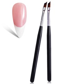 Oblique Head French Tip Nail Brush Black Handle UV Gel Acrylic Painting Drawing Pen Pack of 2