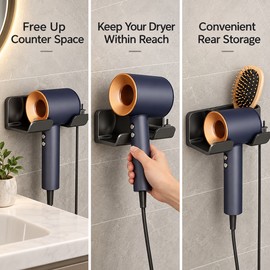Wall Mounted Hair Dryer Holder for Bathroom – Space-Saving Organizer for Convenient Blow Dryer Storage