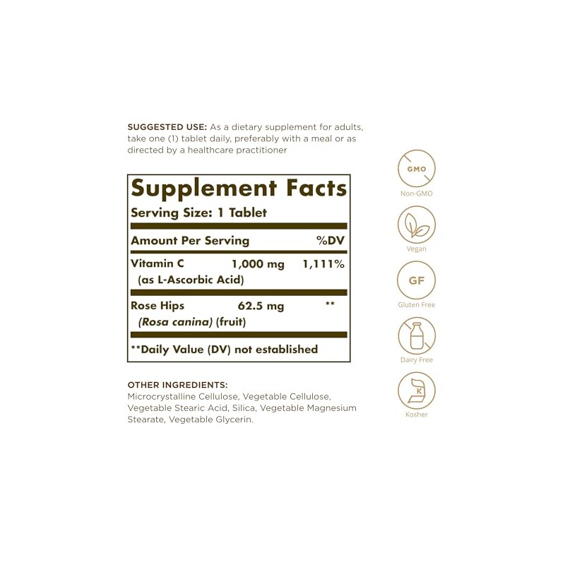 Solgar Vitamin C 1000 mg with Rose Hips Tablets -