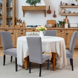 Zindoo Stretch Chair Covers for Dining Chairs 4, Jacquard Dining Chair Slipcovers, High Back Dining Chair Covers Washable Removable Chair Protectors Covers for Home Kitchen Party, Set of 4, Grey