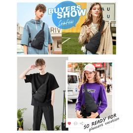 SEAFEW Small Black Sling Crossbody Bag for Men Women, Shoulder Daypack Mini Anti-Theft Cross Body Motorcycle Chest Bags, Small One Strap Fanny Back Pack for Casual Travel Hiking Sport Gym