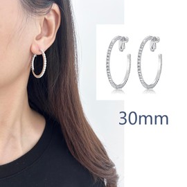 LAXPICOL Fashion Sparkly Austrian Circle Hoop Earrings Clip On Earrings For Women No Piercing Earrrings Silver Tone 1.18"*1.18"