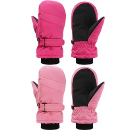 SATINIOR 2 Pairs Kids Snow Mittens Waterproof Winter Ski Gloves Warm Thicken Snow Gloves for Girls Boys (Rose Red, Pink,8-12 Years)