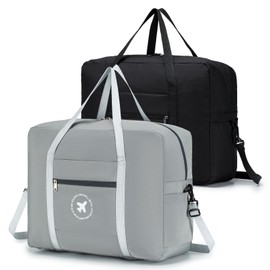BAGROUPS Cabin Bag Hand Luggage Bag for Aeroplane Foldable Travel Backpack Waterproof Nylon Men Women Luggage Bag Travel Suitcase, Black + grey black + grey