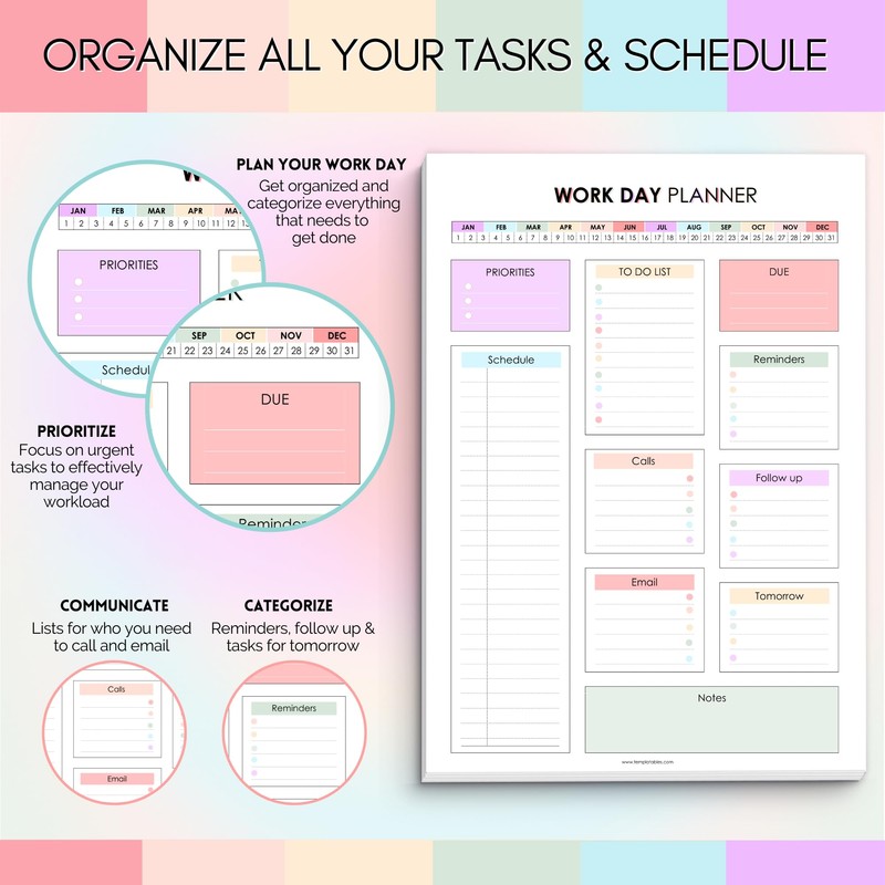 Work Day Planner Notepad | Daily Organizer to Structure Your