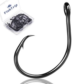 FishTrip Inline Circle Hooks Saltwater - Fishing Catfish Hooks 25pcs Black/Wide Gap/Non-Offset for Bass Salmon Striped Size 4/0