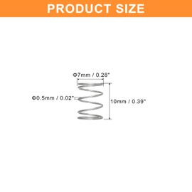 QUARKZMAN Pack of 5 Compression Springs, 0.5 x 7 x 10 mm, Compression Springs, Spring Springs, Coil Springs, Steel Springs, 304 Stainless Steel, Silver
