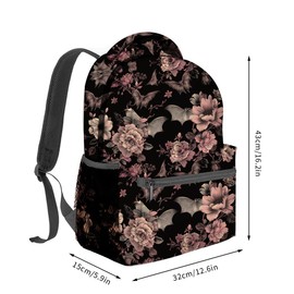 VANZEV Gothic Backpack Travel Backpacks Laptop Rucksack,School Bookbag for Women Kids Boys Girls,Bat and Floral Back Pack Accessories Bags,Ideal Gifts for Work, Outdoor Adventures