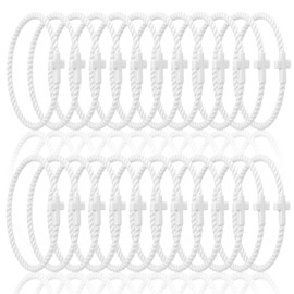 Soaoo 24 Pcs Christian Bracelets Cross Silicone Bracelet White Braided Stackable Rubber Wristband Religious Jewelry Gifts