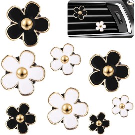 NoBrand 8PCS Daisy Flower Air Freshener Vent Clips - Cute Car Accessories Black, White
