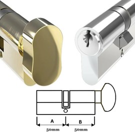Door Lock with Keys - Thumb Turn Euro Cylinder Barrel Lock - 6 Pin Anti-Drill and Anti-Pick Door Lock (Chrome, 50/50)