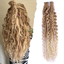 26 Inch 3 in 1 Dreadlock Extensions Sets,Hippie and Boho Style with Colorful,16 Strands Single Ended Curly Dreadlocks for Girls,Handmade Style Dreadlock for Women(26",16 locs,27/613#)