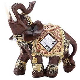1pc Lucky Wealth Elephant Statue Sculpture Feng Shui Wood Grain Home Desktop Decoration Gift (Medium)