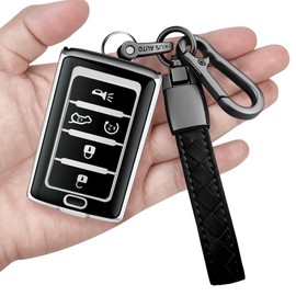 Sindeda for Jeep Key Fob Cover with Keychain Soft Full Protection Key Shell Compatible with Grand Cherokee L Grand Wagoneer 2021-2024 Smart key (Silver, 6 Buttons)