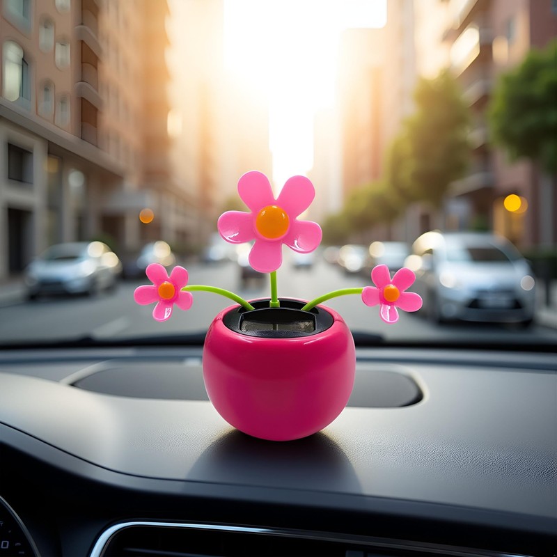 Solar Powered Dancing Flower Car Decor - Rose Red Bobblehead