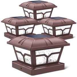 Siedinlar Solar Post Cap Lights Outdoor 2 Color Modes 8 LEDs for 4x4 5x5 6x6 Posts Fence Deck Patio Decoration Warm White & Cool White Lighting Brown (4 Pack)