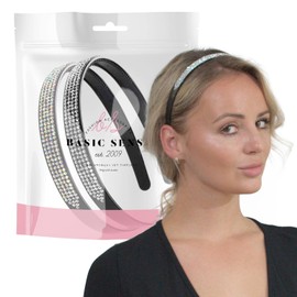 BasicSense 2PCS Diamante Alice Headband Sparkle Shiny Rhinestone Clear & AB Stone Plastic Band Wedding Bridal Accessories for Women Girls Clear - AB 4 rows