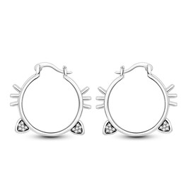QIKAOLA 925 Sterling Silver Hoop Earrings U Shaped Hoop Earrings Heart Hoop Earrings Colorful Cubic Zirconia Hypoallergenic Hoop Earrings, Cute Cat