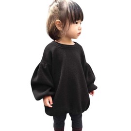 GRNSHTS Baby Girls Loose Long Lantern Sleeve Knit Sweater (Black, 3-4 Years)