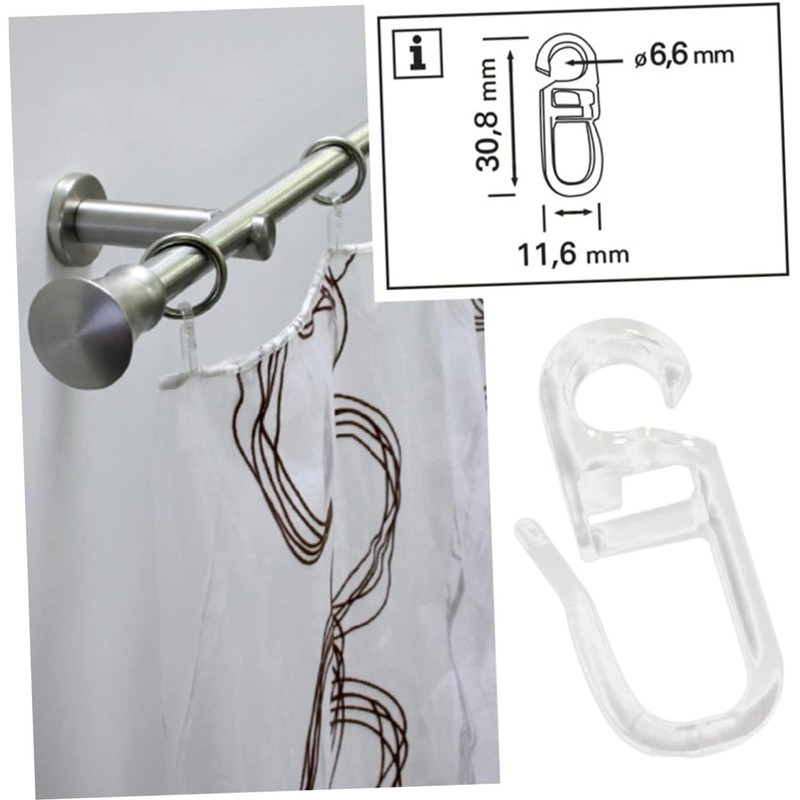150 pcs Transparent Curtain Hooks, Plastic Hooks, Curtain Hooks, Shower