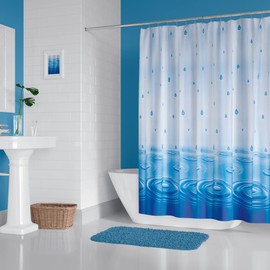 Tropik Home Extra Wide and Long Fabric Shower Curtain With Nautical Print, 240cm Wide x 200cm Drop